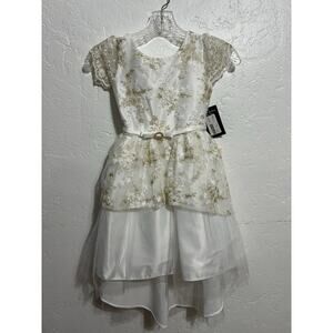 Sweet Kids Girls Lace Dress Size 8 Ivory Gold Floral Made USA NWT